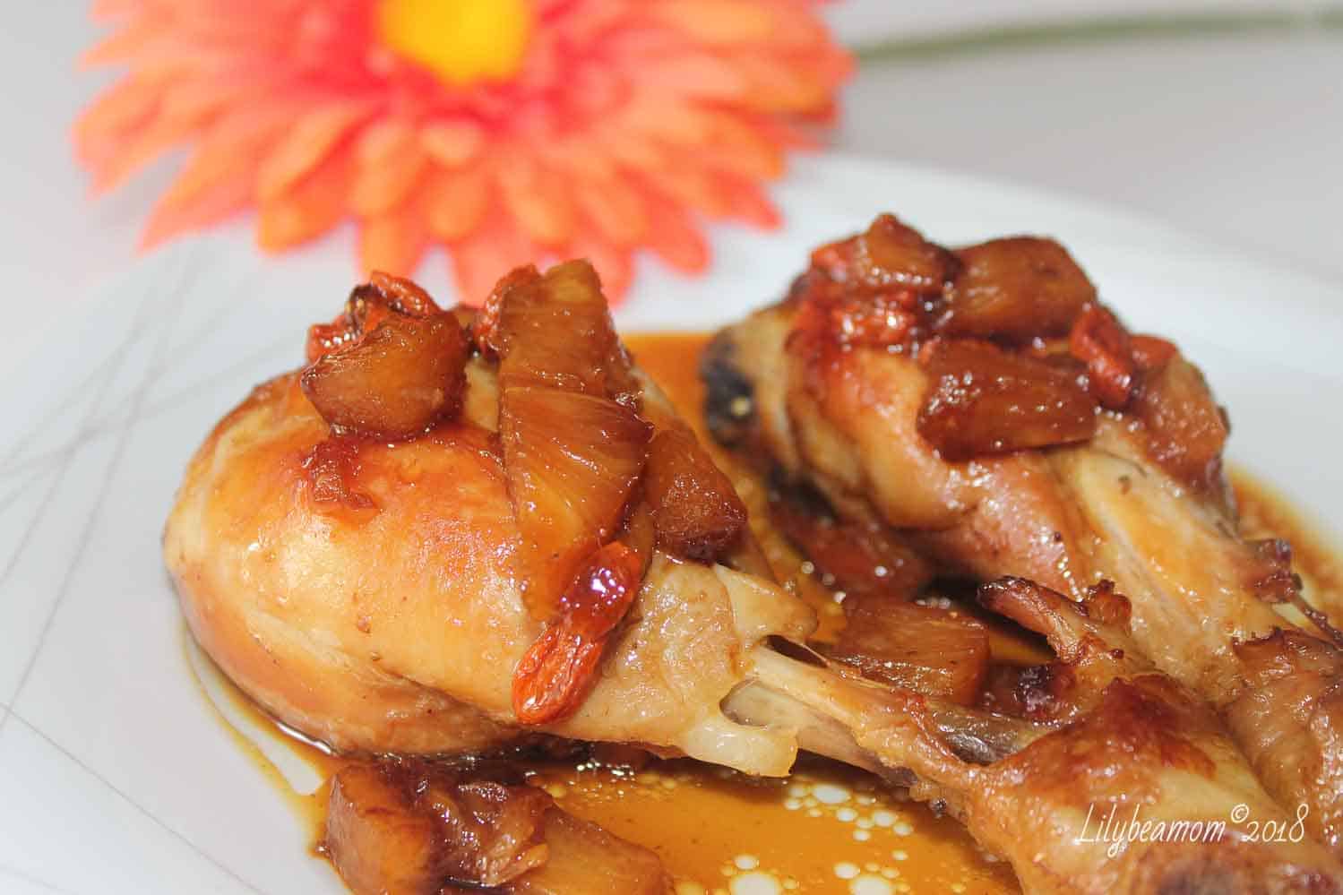 Pollo all’ananas con zenzero e bacche di goji